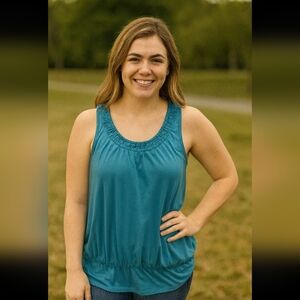 GAP Womens Blue Gathered Hem Tank Top - Size Large
